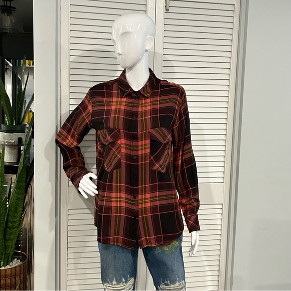 Sanctuary Oversized Plaid Pocket Boyfriend  Shirt - Picture 4 of 10